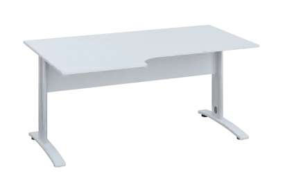 ERK 28 - 166 stůl kancelářský, rohový, levý, kovová podnož bílá, deska 25 mm, široký 1600 mm, bílá